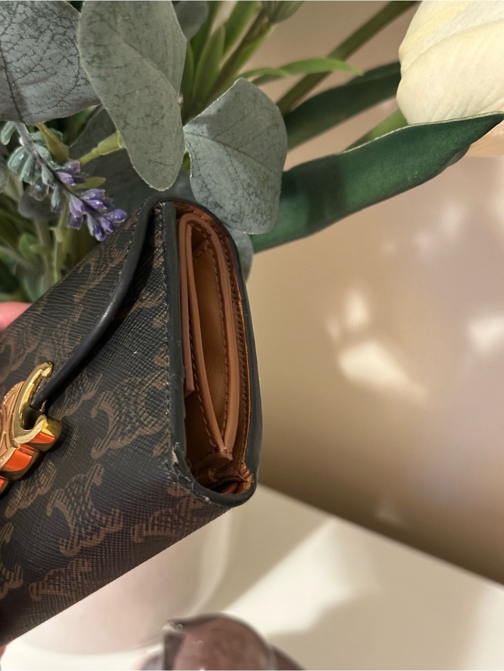 Celine Triomphe Small Wallet in Black and Brown with Gold Hardware - Picture 3 of 7